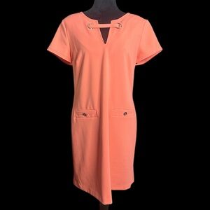 Tommy Hilfiger Scuba Crepe Grommet Top Pocket Coral Dress Womans Sz 12 MSRP $99